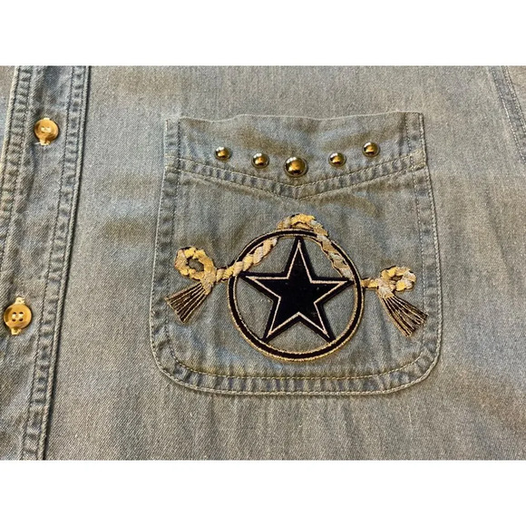 Dallas Cowboys Large Shirt Button Up Denim Embroidered spirit cliff eagle - Picture 11 of 12